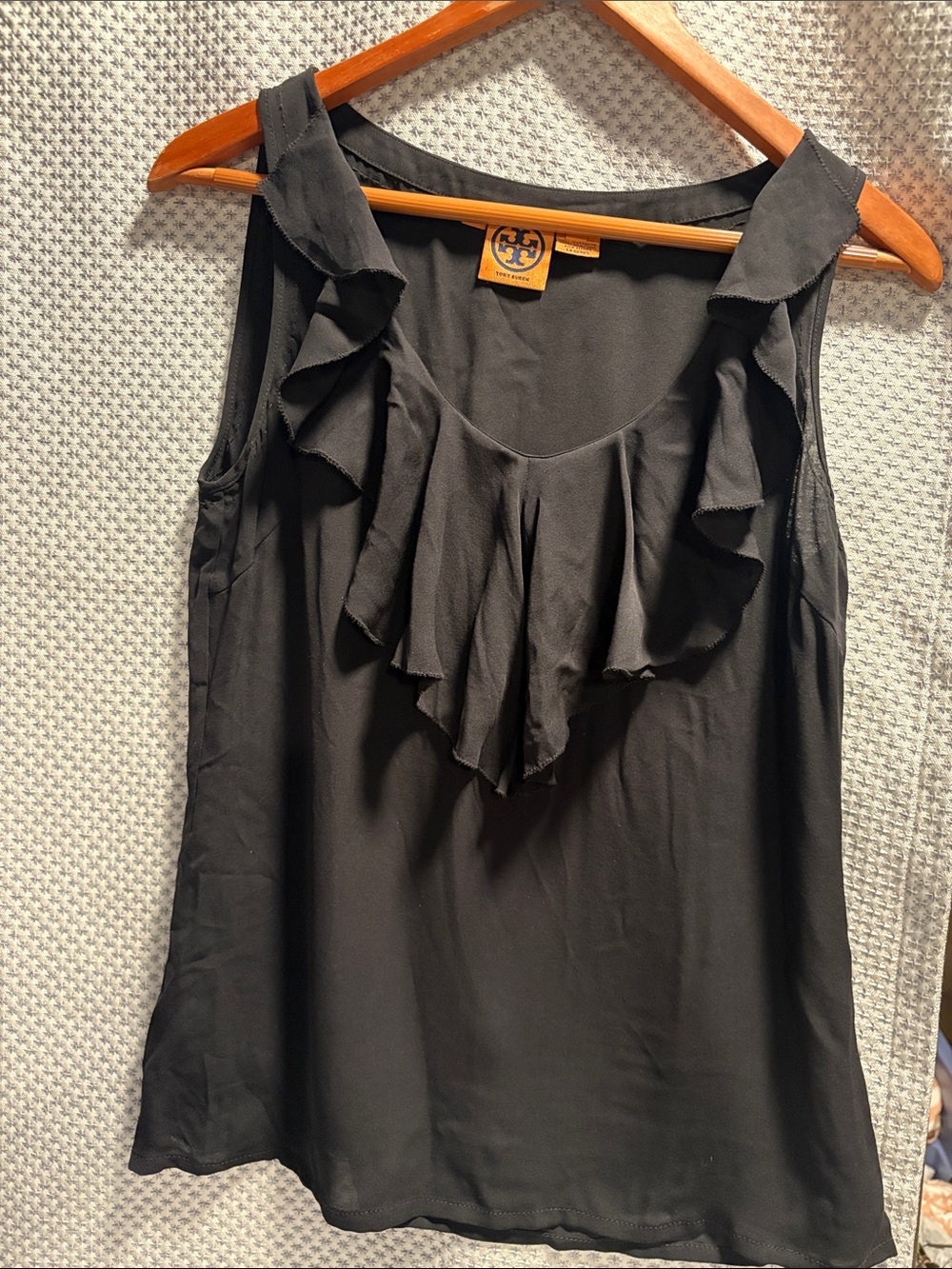 Tory Burch Black Ruffle-Front Sleeveless Camisole